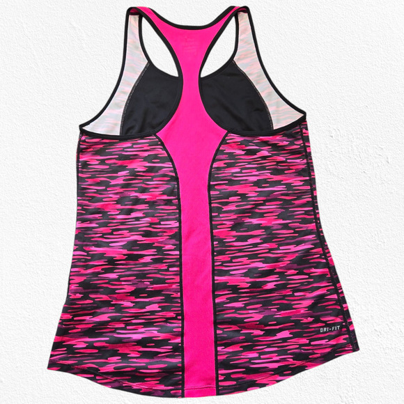 Nike Dri Fit Pink Black Camouflage Racerback Running Camo Tank Top Size Medium - Picture 9 of 9